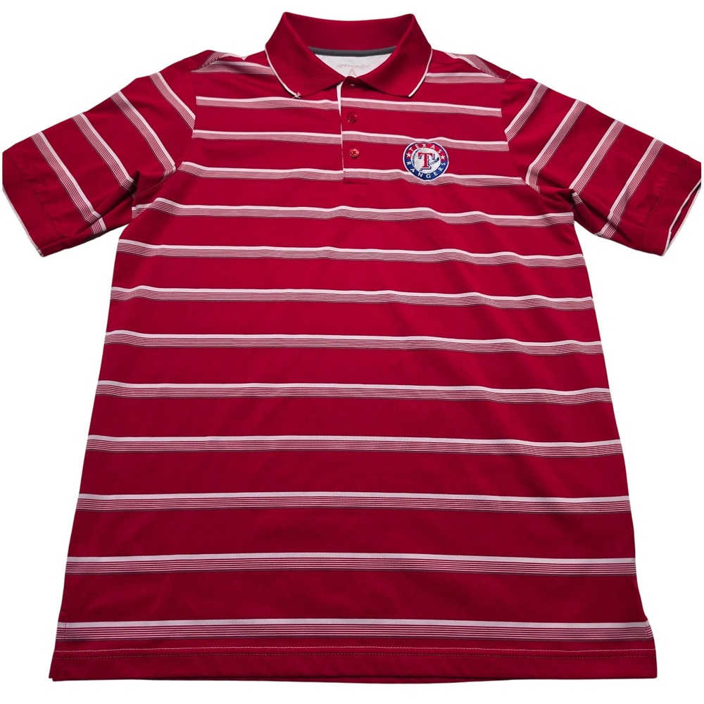 Antigua Texas Rangers MLB Polo Shirt Mens Medium Red Striped Short Sleeve Logo